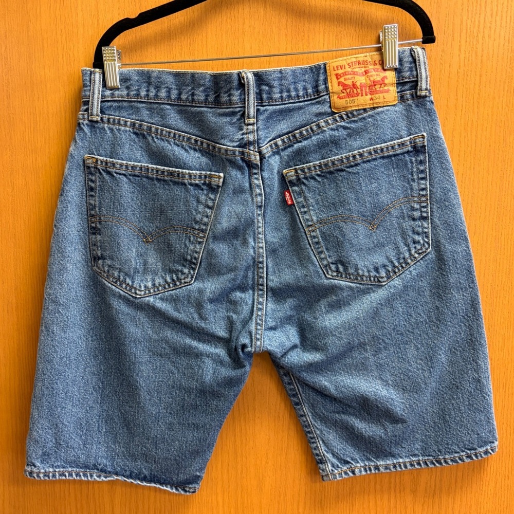 Levis 505 Regular Fit Denim Shorts Mens W34 Medium Wash Blue Jorts